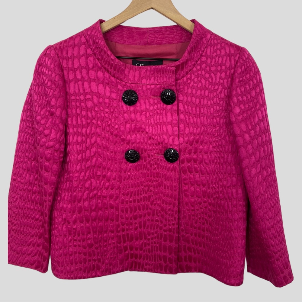 Frascara Hot Pink Textured Jacket Large Black Buttons Size 6